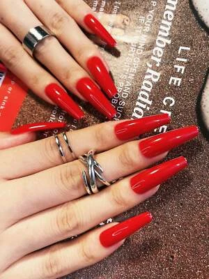 24pcs Long Ballet Pure Red Fake Nails False Nails Press On Nails Glue On Nails - Image 1 of 4