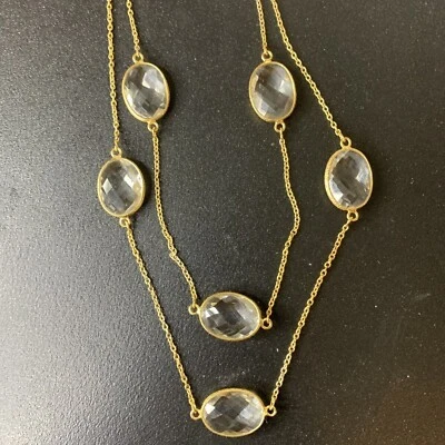 Argento Vivo Necklace 18k Gold Over Sterling Silver 925 Crystal 36” Layering - Image 1 of 4