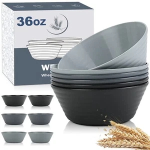 Wheat Straw Bowl Sets,6 PCS Unbreakable Cereal Bowl 36 OZ,Microwave and Dishw... - Picture 1 of 8