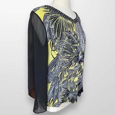 Blusa Top Para Mujer Alfani Talla XL Mangas Transparentes Cuentas Cuello en V Elastizada Foto 1 de 4