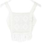 FORTE forte Top T-Shirt Women's LARGE Sleeveless Cropped Open Knit White