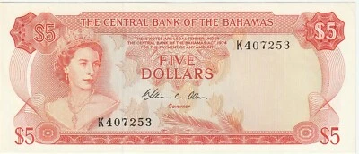 Bahamas Islands $5 Dollars Banknote 1974 Nice Choice About Uncirculated P#37-B - Image 1 of 2