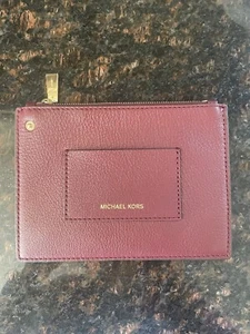 Michael Kors Cary Leather Zipper Pouch - Burgsndy Small - Picture 1 of 4