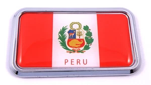 Peru Peruvian flag rectanguglar Chrome Emblem 3D Car Decal Sticker 3" x 1.75" - Picture 1 of 2