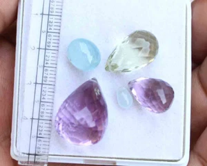 46.70 CT Natural Purple Green Amethyst Aqu Faceted Cut Pear Briolette Drops - Picture 1 of 4