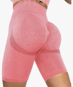 Women Seamless Scrunch Workout Gym Shorts, Biker Lifting High Pink Plus Size - Picture 1 of 7