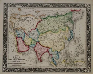Antique •1860 ASIA POLITICAL DIVISIONS MAP• London India China Japan by Mitchell - Picture 1 of 6