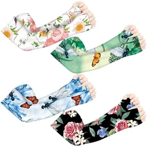 4 Pairs Farmers Gardening Arm Sleeves for Women UV Sun Protection w/ Thumb Hole - Picture 1 of 7