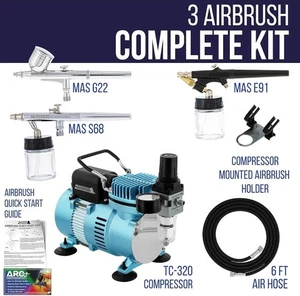 Master 3 Kit Aerografo e Compressore Aria 0,2mm Dettaglio Fine 0,3mm Gravità, Sifone - Foto 1 di 4