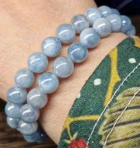 Peruvian Blue Aura Angelite Crystal 8mm Bead Stretch Bracelet - Picture 1 of 7