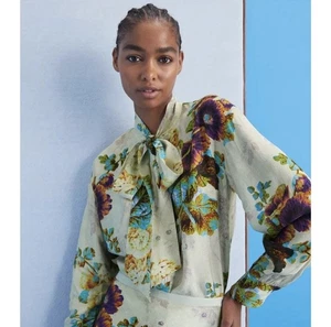 Tory Burch Printed Viscose Bow Blouse top $448 Size 2 New With Tags - Picture 1 of 17