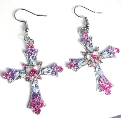 Brincos Deco gótico boho multicolorido sintético cúbico zircônia gancho cruzado - Imagem 1 de 4