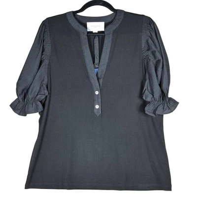 Pomander Place Black Livia Top XLarge Puff Sleeve NEW Tuckernuck Ribbed Tee - Image 1 of 4