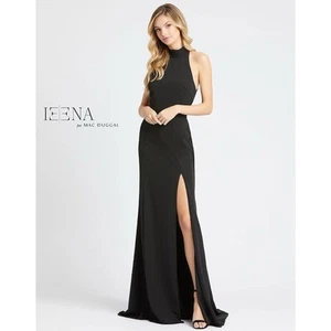 Ieena For Mac Duggal Black Mock-Neck Cutout Back Jersey Gown Size 0 $298 - Picture 1 of 9