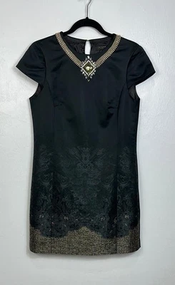 Vestido Ted Baker Vinata Negro Adornado Joya Cuentas Talla 8 Foto 1 de 4