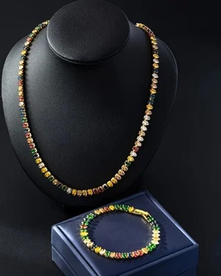 18k Gold Plated Multicolor Navette Jewelry Set Lab-Created Swarovski Crystal  - Image 1 of 4