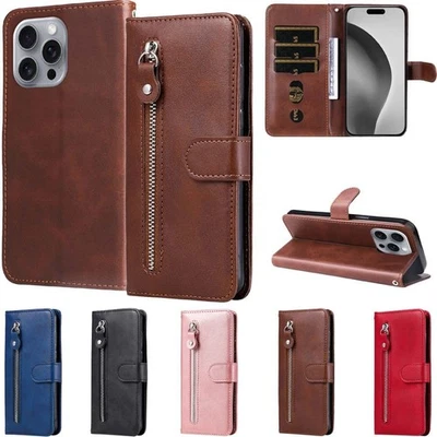 Zip Leather Wallet Phone Case For iPhone 17 16 15 14 13 12 11 Pro Max XR 16E Air - Image 1 of 4