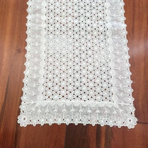 Vintage Ivory Daisy Chain Flower Lace Table Runner Vanity Scarf Sheer Victorian - Picture 1 of 6