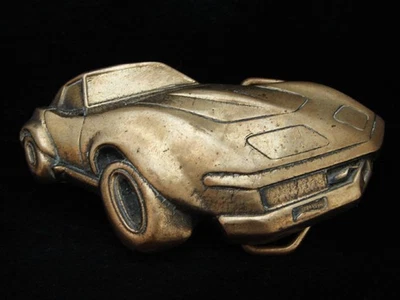 NH11119 VINTAGE DÉCADA DE 1970 CORTE **CORVETA** CARRO ESPORTIVO FIVELA BARÃO LATÃO SÓLIDO - Imagem 1 de 2