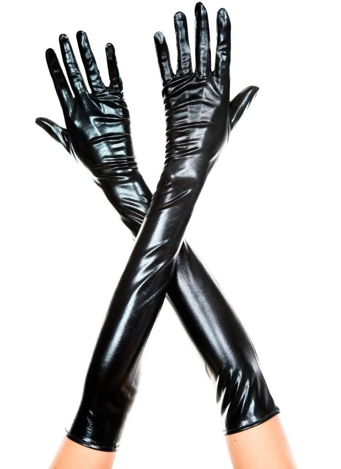 sexy MUSIC LEGS shiny PLEATHER wet LOOK long OPERA elbow LENGTH metallic GLOVES - Image 1 of 1