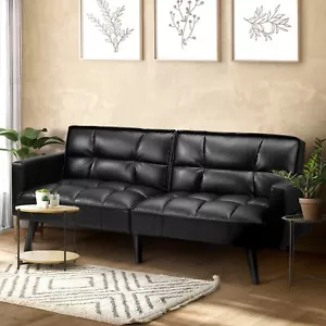 Oikiture Sofa Bed Futon Convertible Leather Lounge Couch 3-Seater Recliner Black - Picture 1 of 10