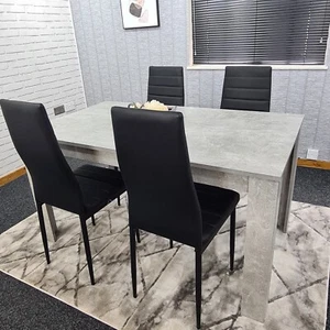 Grey Dining Table and 4 Chairs Wood Stone Grey Effect Kitchen Dining Set for 4 - Picture 1 of 11