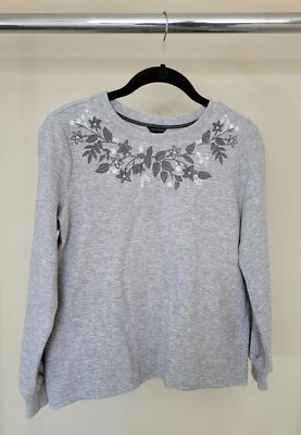 Sudadera Ann Taylor Para Mujer XS Gris Bordado Floral Patrón en Escote Foto 1 de 4