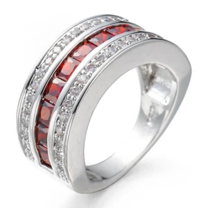 Anillo de regalo rojo/azul con corte princesa correa de boda para mujer plata 925 AAA CZ talla 6-10 - Imagen 1 de 8