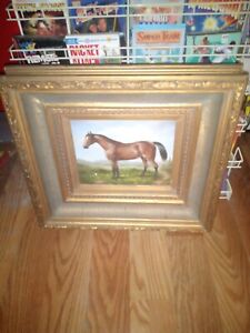Vintage fine art Framed Oil On Canvas Equestrian Paint Horses  Shipley
