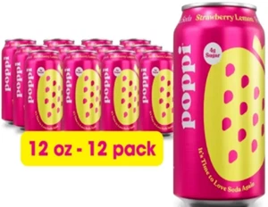 Poppi Erdbeere Zitrone präbiotisches Soda - 12er Pack/12 flüssige Unzen Dosen - Bild 1 von 1