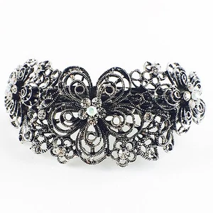 USA BARRETTE Rhinestone Crystal Hairpin Claw Clip Metal Vintage Elegant Silver 1 - Picture 1 of 4