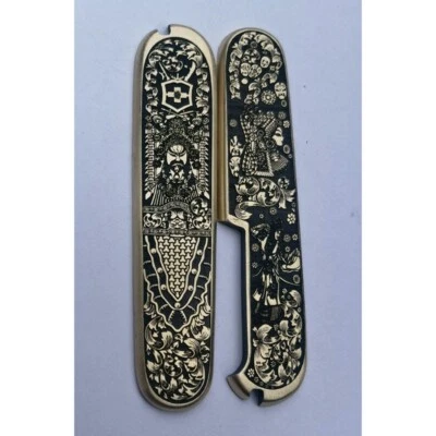 1 Pair Custom Made Pure Brass Handle Scales for 91 mm Victorinox Swiss Army - Image 1 of 3