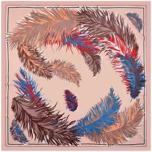 Lujo Pluma Retro Estampado Cuadrado Bufanda Sarga Seda Damas Chal 100 x 100 cm - Imagen 1 de 9