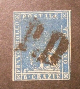 ITALIA ,ITALY 1857 Toscana Tuscany " Leone Mediceo" 6 crazie azzurro c. US ss.15 - Imagen 1 de 1