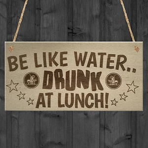 DRUNK AT LUNCH Funny Alcohol Pub Bar Gift Wood Hanging Sign Colleague Wine Beer - Picture 1 of 2