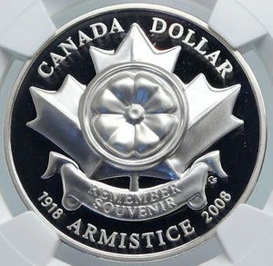 2008 CANADA WWI 1918 World War I Armistice POPPY Proof SILVER $ Coin NGC i87848 - Picture 1 of 5