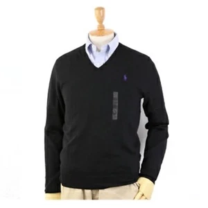 *DEFECTO MENOR* Polo Ralph Lauren Ajuste Personalizado Cuello en V Suéter de Lana Merino - Negro - S - Imagen 1 de 4