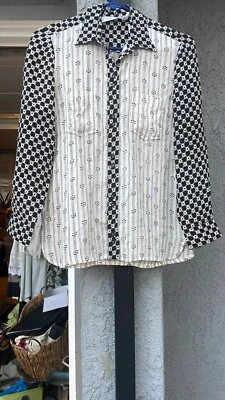 Isabel Marant Etoile Striped Printed Shirt Top Long Sleeve White Black Pocket S - Image 1 of 2