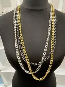 Super Trendy Chunky Set Of 3 Super Long Heavy Chains Gold, Silver And Black 🤩 - Picture 1 of 11