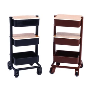 1:12 Dollhouse Trolley Dining Cart w/Wheel Storage Shelf Furniture Decor Toy - Photo 1/16