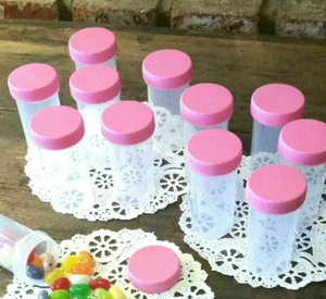 6 Pill Bottles Birthday Jars Containers PINK Caps Party Favor 2oz 4314 DecoJars - Picture 1 of 4