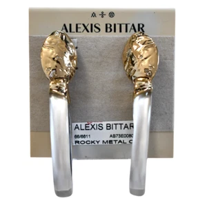 NEW ALEXIS BITTAR ROCKY METAL Lucite & Encrusted Crystals CLIP-ON DROP Earrings - Picture 1 of 13