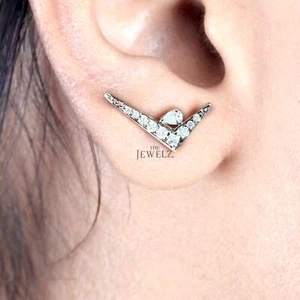 14K Gold 0.23 CT VS/F-G Diamond Right Sign Geometrical Earrings - The Jewelz - Picture 1 of 5