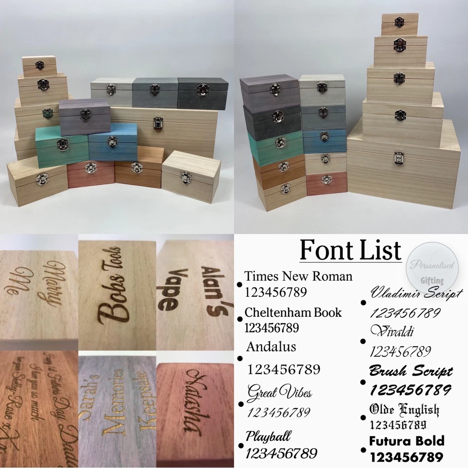 Engraved Large Square Wooden Boxes Small Personalised Wood Keepsake Gift Box - Image 1 of 4