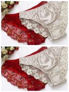 Red Middle waist Sexy Women's Pure Silk & lace Underwear Panties/briefs M/L/XL - Picture 1 of 7