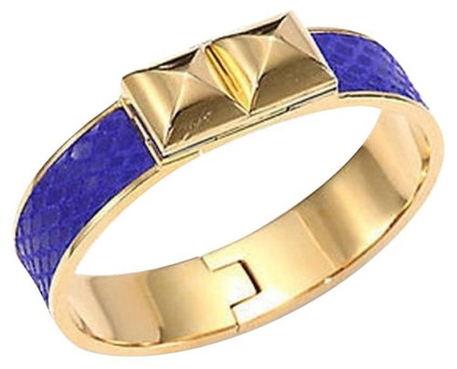 NUOVO BRACCIALE MICHAEL KORS ORO + PELLE PITONE BLU + BORCHIE PIRAMIDALI MKJ2891