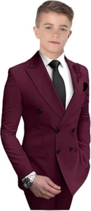 Boy Formal Suits Set Double Breasted Slim Fit Wedding Kid Suit for Boys 2 Pieces - Picture 1 of 27