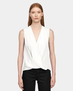 RAG & BONE weiß elfenbein 100 % Seide VICTOR Faux Wickel drapiert Bluse Tank Top XS 0/2 - Bild 1 von 12
