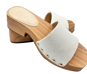 Womens Jessica Simpson Rexile wood Platform Slide Sandals White Pearl Look 7M - Picture 1 of 9
