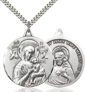Ciondolo Collana Uomo Argento Sterling 925 Aiuto Perpetuo Vergine Maria - Foto 1 di 1